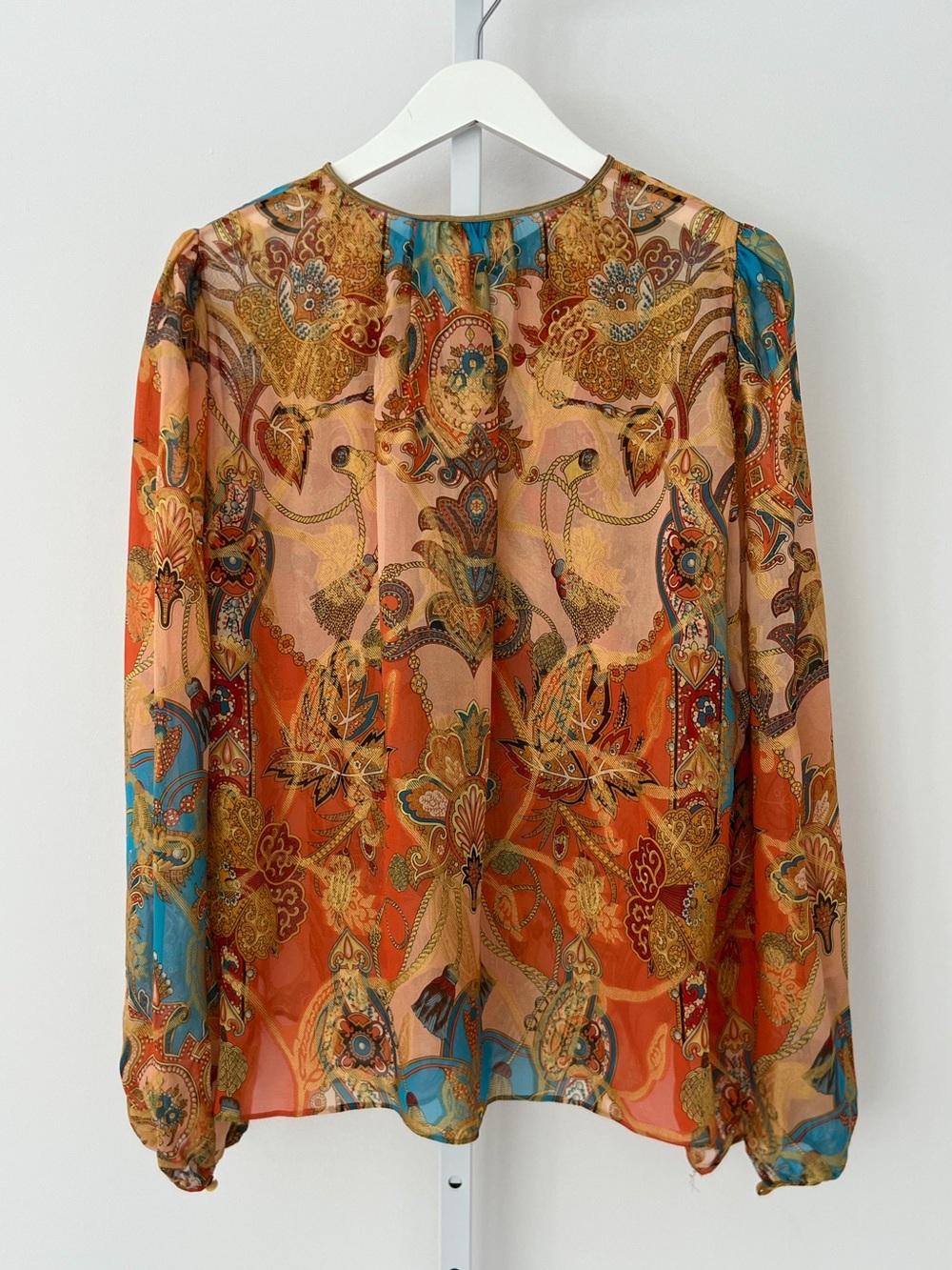 ETRO ORANGE MULTI FLORAL SILK TOP SIZE IT 46 / US 12 NWOTS! - Picture 5 of 16
